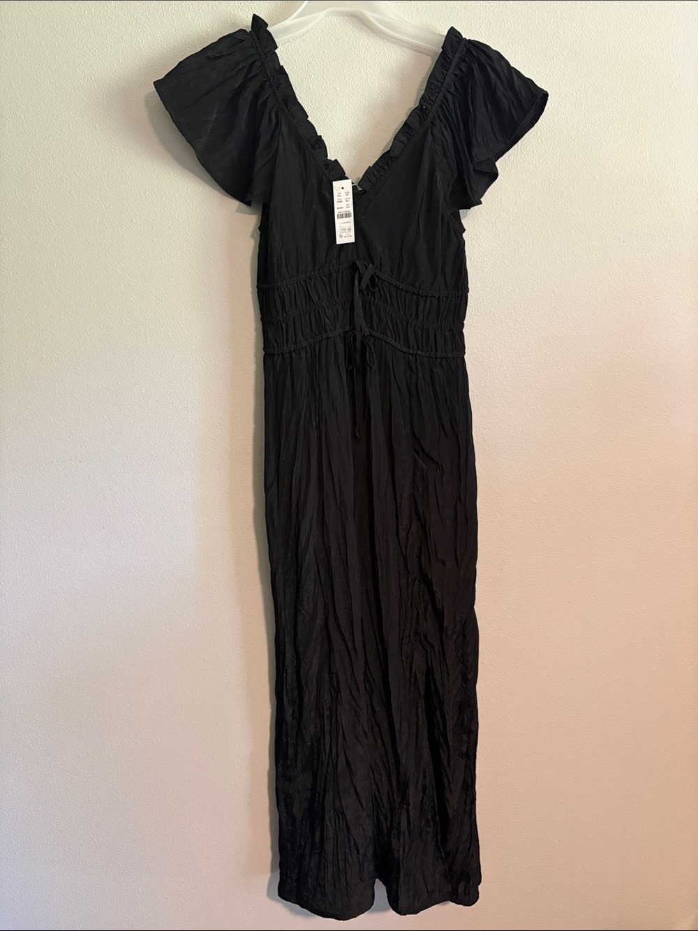 J. Crew Black Flutter-Sleeve V-Neck Maxi Dress